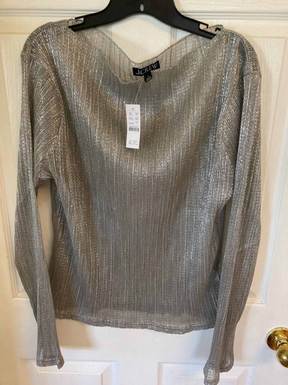J. Crew Silver Metallic Long-Sleeve Boatneck Top